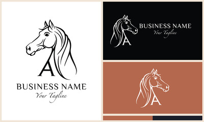 line art horse head letter a logo