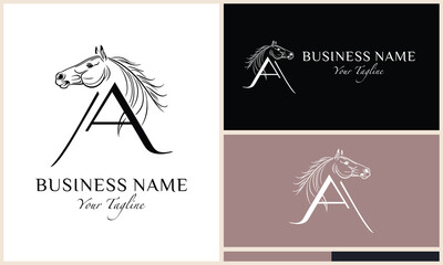 Wall Mural - line art horse head letter a logo