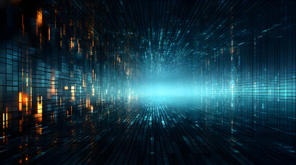 Abstract Digital Tunnel with Glowing Lights, Abstract Background, Digital Art, 3D Rendering, Technology, Futuristic, Cyberspace, Digital World, Geometric,