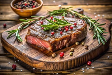 A piece of meat with pepper and rosemary on top of it