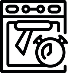 Sticker - Line art icon of food cooking in the oven with a timer showing the remaining time