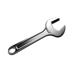 A realistic illustration of a chrome wrench tool isolated on a black background.