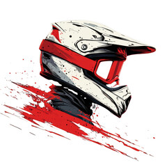 Abstract illustration of a motocross helmet with red accents and a grunge effect.