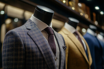 Wall Mural -  rack of suits and ties in a store. The suits are in various colors and styles, and the ties are in different patterns and colors. Scene is that of a professional and polished appearance