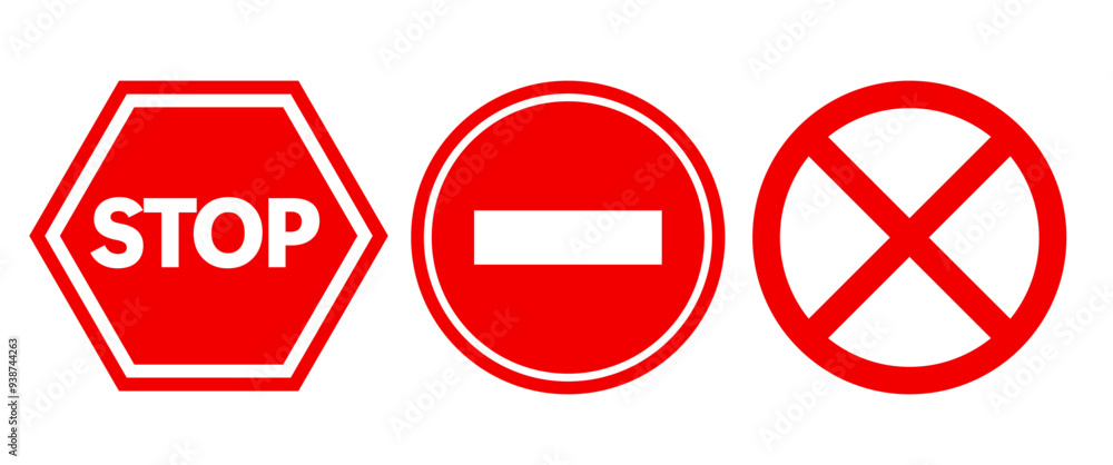 Stop Sign Limit Red Stop and Limit Traffic Sign icon set, Do not Signal Vector round ...