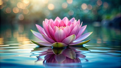 Poster - Beautiful pink lotus flower floating on calm water surface, lotus, flower, pink, water, calm, peaceful, beauty, nature, pond