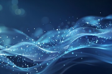 Wall Mural - Abstract Blue Waves with Glowing Particles