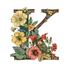 Poster - Floral Letter K: A Delicate Botanical Illustration.