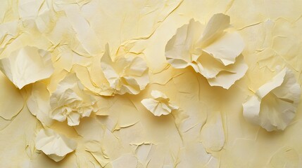 Wall Mural - this image features a textured yellow background adorned with abstract crumpled white paper shapes, 