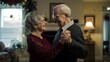 © Athena - A joyful elderly couple dances together in a warm, cozy living room, celebrating love and companionship during the holiday season.