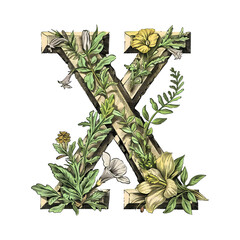 Canvas Print - Floral Letter X Illustration.