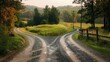 © wicha - a scene featuring a fork in the road with one route paved and well-maintained and the other rough and unpaved.