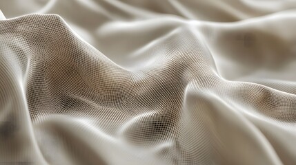 A close-up view of softly flowing beige fabric showcasing a delicate texture and smooth folds, perfect for design and textile projects. 