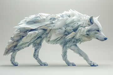 Wall Mural - Majestic arctic wolf walking composed of geometric shapes