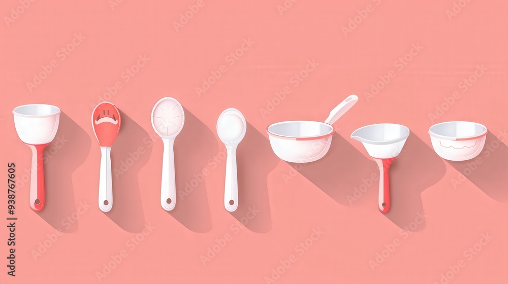 Design an icon showing a set of measuring cups and spoons, essential ...