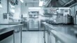 © 69 - A close-up of a clean, sanitized commercial kitchen with food safety certification.