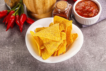 Wall Mural - Mexican corn nachos chips with salsa