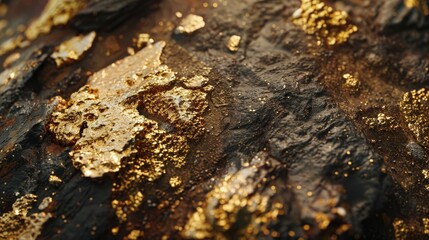 the raw beauty of gold ore with close-up imagery showcasing its distinctive, shimmering flecks embedded in rough rock.