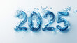 © Broccolini - Typography of the number '2025', water-like material, cool, refreshing, new year, celebration, water splash