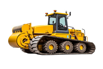 Heavy-duty road roller machine isolated on transparent background for construction and industrial design projects in high-quality PNG format