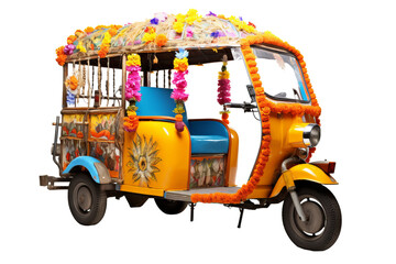 Auto rickshaw isolated PNG with transparent background for versatile use in digital design, illustrations, and urban transportation concepts