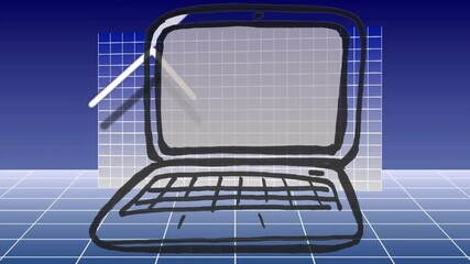 Sticker - Laptop sketch with rising arrow animation on grid background