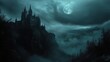 © Johannes - Dracula. haunted scary vampire. castle on a mountain during spooky misty dark night with full moon
