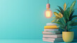 © Nova Sphere - Minimalist Home Decor with Books, Plant, and Hanging Light Bulb