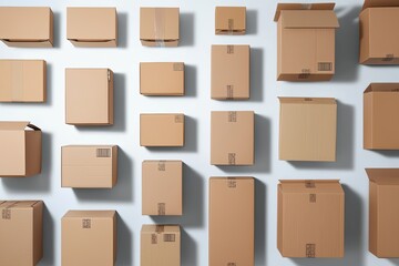 Cardboard Boxes and Parcels in Various Positions for Packaging Isolated on Clean Background