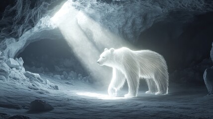 Sticker - Glowing Polar Bear Silhouette in Ice Cave