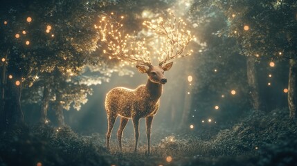 Sticker - Magical Deer with Glowing Antlers in a Forest