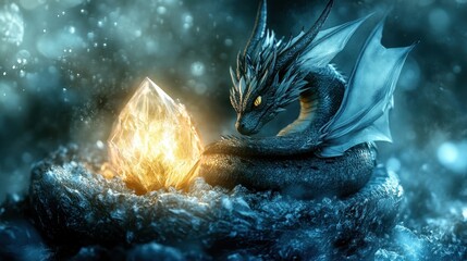 Sticker - Fantasy Dragon Guarding Glowing Crystal