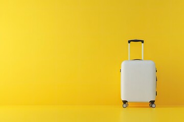 White suitcase on yellow background. Perfect for travel, vacation, and holiday themes.