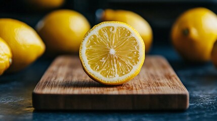 fresh lemon cut on a wooden board