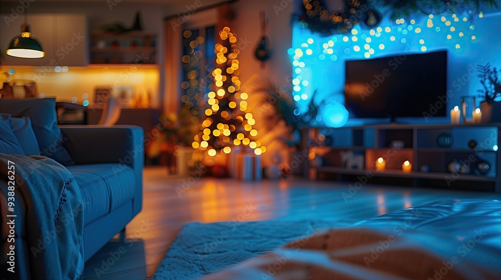Christmas Tree Lights and Ornaments Xmas Lighting and Decor Interior ...