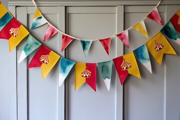 Sticker - Vintage Circus Garland Multi Colored Flags Watercolor Design