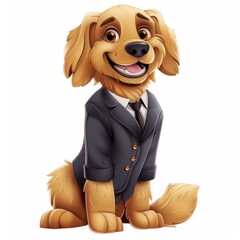 Wall Mural - Stylish funny cute Golden retriever dog in a formal suit with sunglasses, happy smiling printable clipart cartoon illustration on a white background