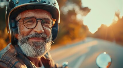 Poster - A man in a helmet smiles for the camera. AI.