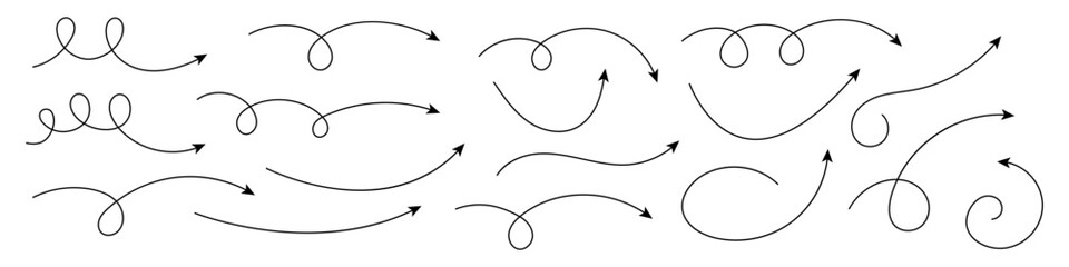Wall Mural - Collection of curved arrows. Set simple curved hand drawn arrows. Collection of pointers.