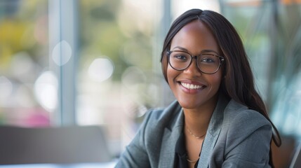 Wall Mural - Portrait of a Smiling Black Woman Wearing Glasses