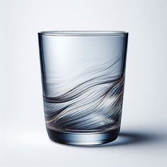 a empty clear glass cup placed against a white background