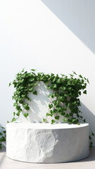 Poster - White Stone Podium with Greenery