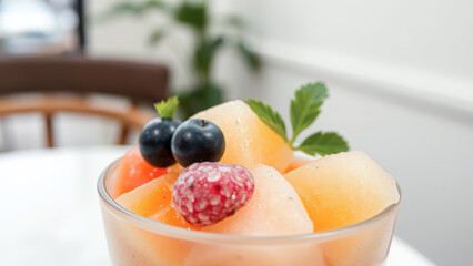 Wall Mural - Closeup of Fruit Salad in Glass Bowl