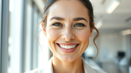 Sticker - Portrait of a Smiling Woman in an Office Setting