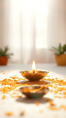 Poster - Lit Diya with Flower Petals