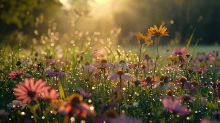 Canvas Print - Sunrise Dewdrops on Flowers