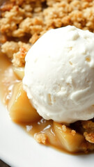 Wall Mural - Close-up of Vanilla Ice Cream on Apple Crisp