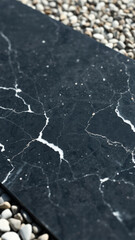 Poster - Black Marble Texture with White Veins and Pebbles