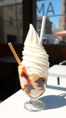 Poster - Soft Serve Ice Cream Sundae with Chocolate Sauce