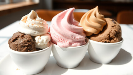 Wall Mural - Three Scoops of Ice Cream in White Bowls